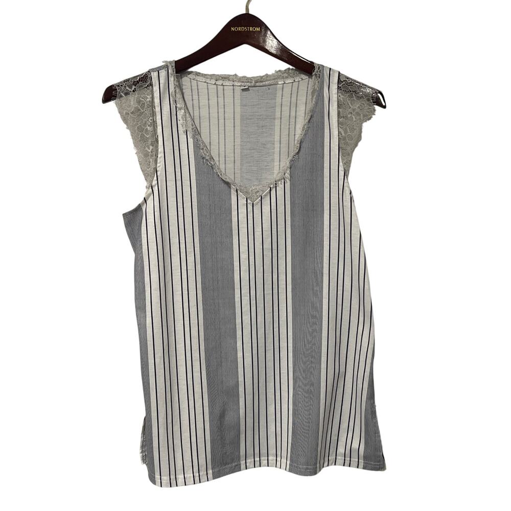 Tank Top, Lace Trim, Black and White, Size S, Oversized, 1329S